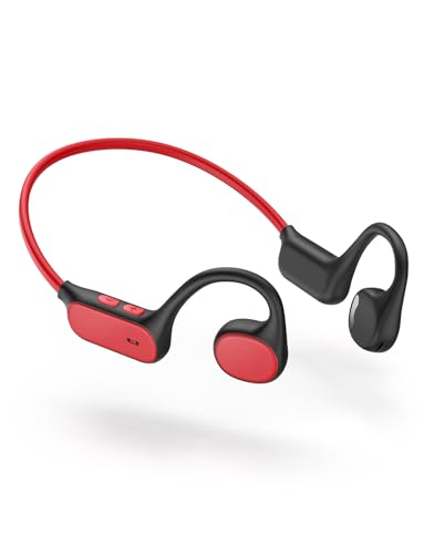 iClever OWS01 Kids Bluetooth Headphones, Air Conduction Open Ear Headphones | SafeSound Tech, Clear Audio Bluetooth 5.4, 360° Bending Ultra-Light Kids Wireless Headphones for Travel/School/Sports/Outdoor - color: Red & Black