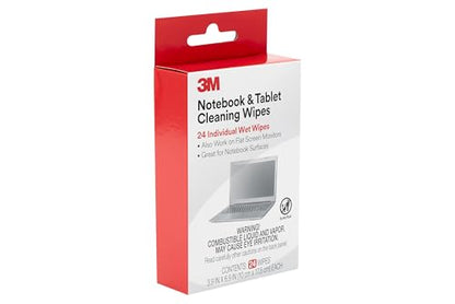 3M Notebook Screen Cleaning Wipes, 3.9 x 6.9 Inches (CL630), White, 24 individual wet wipes (Packaging may vary)
