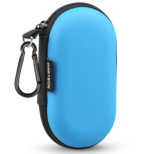 Earbud Case, RISETECH Earphone Carrying Case Holder EVA Headphone Storage Bag Small Zipper Pouch Compatible for EarPods, AirPods, Beats Flex, Urbeats3, Bose Wireless Earbuds, USB Cable, with Clip-Blue - color: Blue