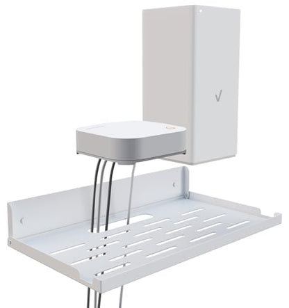 Router Shelf Wall Mount Foldable - 14" Width for Router and Modem | Fold Up Metal Shelf w/Cable Hole & Heat Vents | Space-Saving Holder for WiFi Devices/TV Box (14" W×8" D, White) - color: White (14-inch)