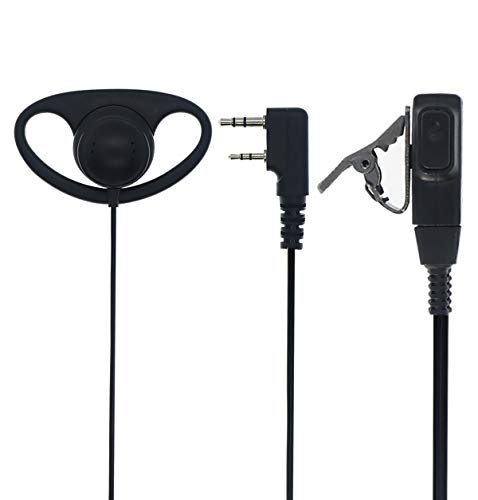 Walkie Talkie Earpiece with Mic 2 Pin D Shape Ear-Clip Headset | 2 Pack Radio Ear Piece with Mic PTT Compatible with Baofeng UV-5R Retevis H-777 RT1 RT21 RT22 Arcshell AR-5 2 Way Radio