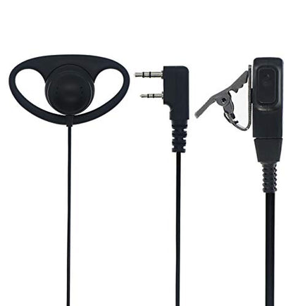 Walkie Talkie Earpiece with Mic 2 Pin D Shape Ear-Clip Headset | 2 Pack Radio Ear Piece with Mic PTT Compatible with Baofeng UV-5R Retevis H-777 RT1 RT21 RT22 Arcshell AR-5 2 Way Radio