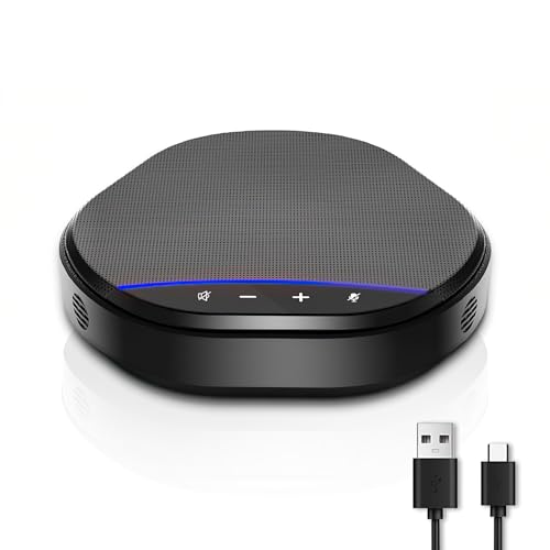 Conference Speakerphone with 360° Voice Pickup, AI Noise Reduction & Echo Cancellation, USB Plug and Play Desktop Microphone Speaker for Zoom, Teams, Home Office & Online Meetings