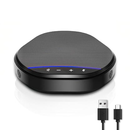 Conference Speakerphone with 360° Voice Pickup, AI Noise Reduction & Echo Cancellation, USB Plug and Play Desktop Microphone Speaker for Zoom, Teams, Home Office & Online Meetings