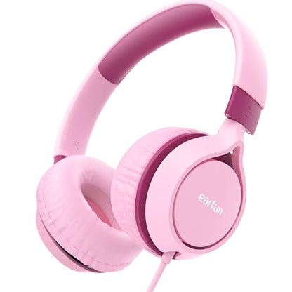 EarFun S1 Kids Headphones, Wired Headphones for Kids, Lightweight, Pink | Stereo Sound, Adjustable Headband, 85dB Volume Limit, Portable On-Ear Headphone for School/Travel/Boys/Girls/PC/Tablet, Pink - color: Pink