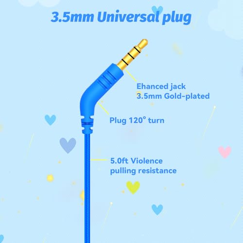 IMYB V1 Kids Headphones, Wired Stereo Foldable Tangle-Free 3.5mm Adjustable On-Ear Headphones for Kids for School/Toddlers/Childrens/Teens/Boys/Girls/Ipad/Tablet/Kindle/Phones/Travel/Plane (Blue-RV) - color: Blue-RV