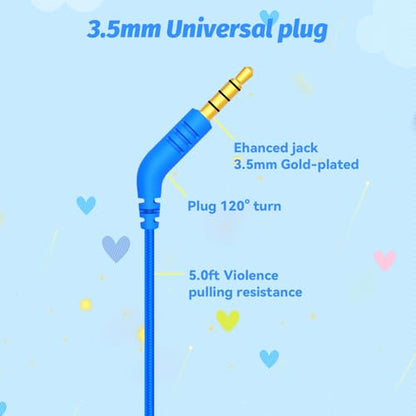 IMYB V1 Kids Headphones, Wired Stereo Foldable Tangle-Free 3.5mm Adjustable On-Ear Headphones for Kids for School/Toddlers/Childrens/Teens/Boys/Girls/Ipad/Tablet/Kindle/Phones/Travel/Plane (Blue-RV) - color: Blue-RV