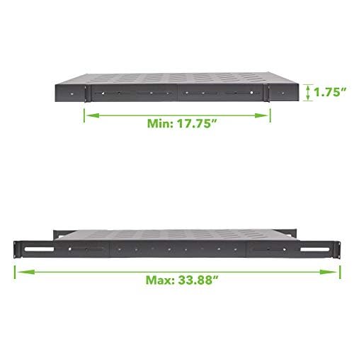 Navepoint 1U 19-Inch Fixed 4-Post Rack Mount Server Shelf with Adjustable Depth from 18-34 Inch Black - size: 24" Deep
