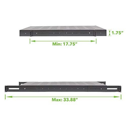 Navepoint 1U 19-Inch Fixed 4-Post Rack Mount Server Shelf with Adjustable Depth from 18-34 Inch Black - size: 24" Deep