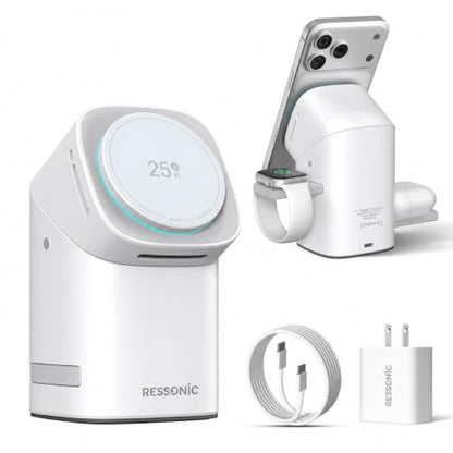 25W 3 in 1 Wireless Charging Station for Apple&Samsung, Desk Night Stand | Includes 45W Adapter, Wireless Charger for MagSafe iPhone 17/16/15/14/13/12, Galaxy S25/S24/S23/S22, AirPods & Watch - color: White Color