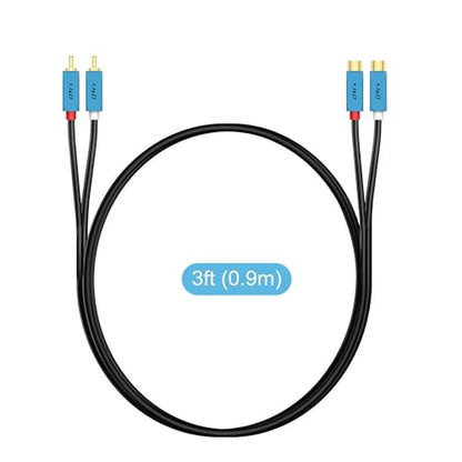 J&D 2 RCA Extension Cable, Gold Plated 2 RCA Male to Female Stereo Audio Extension Cable with Heavy Duty Aluminum Alloy Shell, 3 Feet - size: 3 Feet