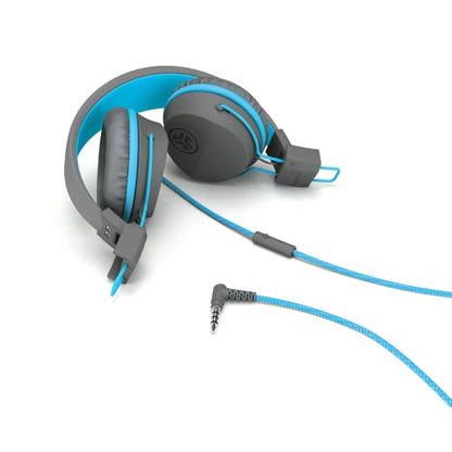 JLab, JBuddies Studio, Kids Wired on-Ear Headphones, Bundle with USB-C Adapter, Volume limiting, Foldable, Grey/Blue - color: Grey / Blue, size: Bundles