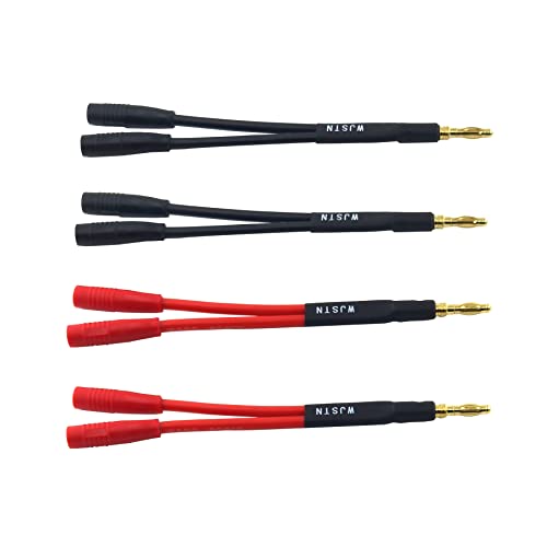 Suanqi Banana Plug to 2-Female 4mm Banana Jack Socket Plug Splitter Adapter,3 inches 1 Male to 2 Female 4Pack.