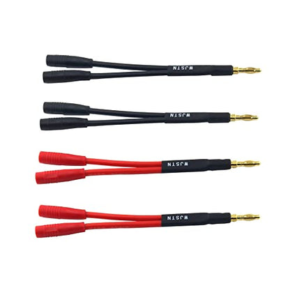 Suanqi Banana Plug to 2-Female 4mm Banana Jack Socket Plug Splitter Adapter,3 inches 1 Male to 2 Female 4Pack.