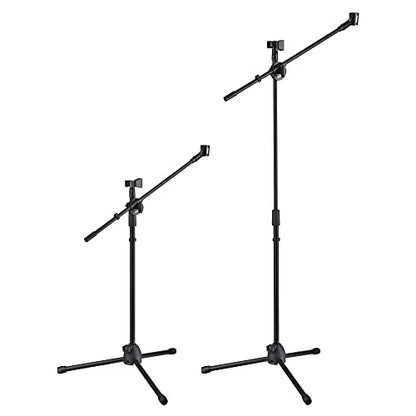 Adjustable Microphone Tripod Stand 31" To 53", 360-Degree Rotatable Boom Arm 2 Microphone Clips Foldable & Stable Design Boom Mic for Band Practice, Music, Speeches, Stage, Live Stream (1)