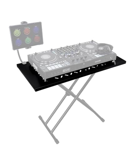 Rockville KS2 Shelf for Z-Stand or X-Stand DJ Table, 150 lbs Capacity, Ventilation Holes, Foam Padding, Perfect for DJs and Musicians | 150 lb Capacity, Heavy-Duty Steel, Black Powder Coated, 39.5" x 18.6" Surface, Ventilation Holes, Universal Fit, Portab