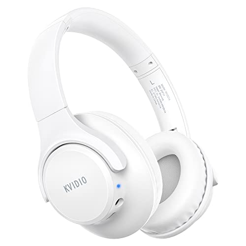 KVIDIO Bluetooth Headphones Over Ear, 65 Hours Playtime Wireless Headphones with Microphone, Foldable Lightweight Headset with Deep Bass, HiFi Stereo Sound Low Latency for Laptop PC Cellphone - color: White