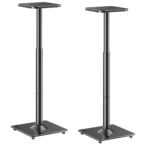 Speaker Stands Pair, 28"-37.4" Height Adjustable, Max 22 lbs, Glass Base | Surround Sound Speaker Stand with Cable Management, Universal Floor Stand for Bookshelf Satellite Studio Large Speaker, Black - size: Universal Black