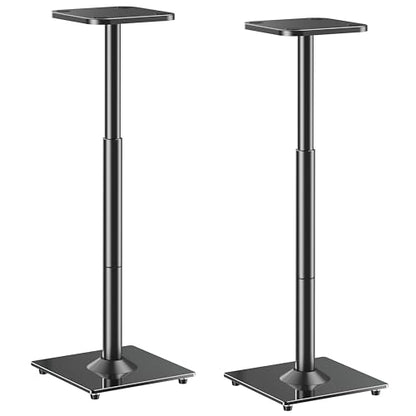 Speaker Stands Pair, 28"-37.4" Height Adjustable, Max 22 lbs, Glass Base | Surround Sound Speaker Stand with Cable Management, Universal Floor Stand for Bookshelf Satellite Studio Large Speaker, Black - size: Universal Black