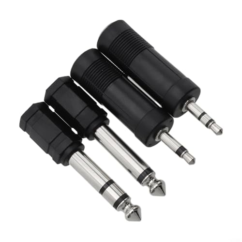 4-Pack 3.5mm Female to 6.35mm Male Stereo Headphone Adapter, Gold-Plated 1/4 Inch Jack Converter for Guitar Amps, Microphones, Studio Monitors, Audio Mixers and Professional Equipment, Black