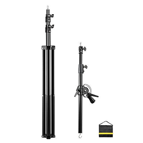 Heavy Duty Light Stand with Boom Arm, 10ft/300cm Metal Adjustable Air-Cushioned Tripod Stand, 5.2ft/158cm Holding Arm and Sandbag for Photography Studio Outdoor Monolight Softbox Reflector