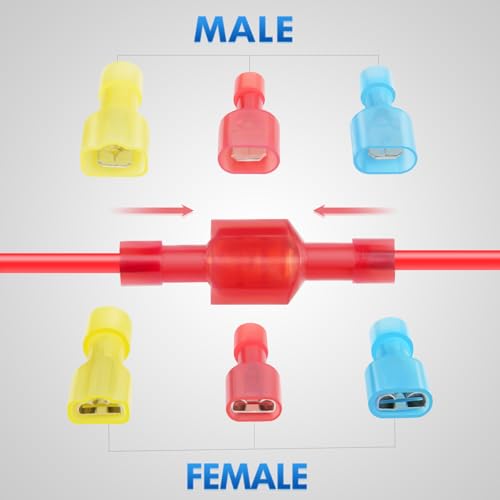 Nilight 400PCS Nylon Quick Disconnect Male and Female Spade Terminals | Electrical Insulated Solderless Wire Connector for 22-18AWG 16-14AWG 12-10AWG Wires for Automotive Wiring Projects - color: 400PCS Spade Terminal