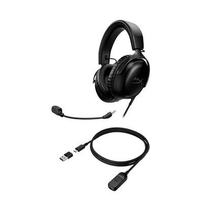 HyperX Cloud III – Wired Gaming Headset, PC, PS5, Xbox Series X|S, Angled 53mm Drivers, Spatial Audio, Memory Foam, Durable Frame, Ultra-Clear 10mm Mic, USB-C, USB-A, 3.5mm – Black - color: Black, size: Regular, style: Wired
