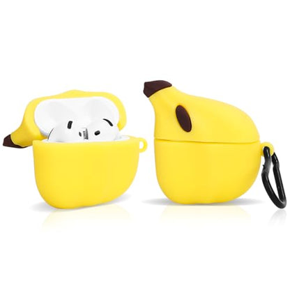 Cute Case for AirPods 4th Generation, for AirPods 4 Wireless Earbuds, XMBYGY Silicone Cartoon Charging Case Shockproof Protective Headphones Cover with Carabiner for Man Woman Teen - color: Banana