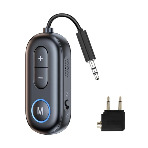 Bluetooth 5.3 Transmitter Receiver for Airplane Wireless Bluetooth Adapter 2 in 1 Adapter Travel Essentials for Airplane TV Fitness Bike Home Stereo