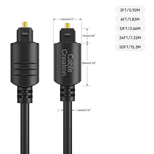 CableCreation Digital Optical Audio Toslink Cable 50FT, Fiber Optic, S/PDIF | 24K Gold-Plated Connectors, for Home Theater, Sound Bar, TV, PS4, Xbox, VD/CD Player, Blu-ray Players, Game Console, and More - size: 50 Feet
