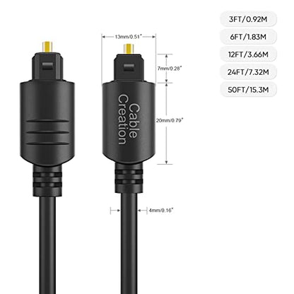 CableCreation Digital Optical Audio Toslink Cable 50FT, Fiber Optic, S/PDIF | 24K Gold-Plated Connectors, for Home Theater, Sound Bar, TV, PS4, Xbox, VD/CD Player, Blu-ray Players, Game Console, and More - size: 50 Feet