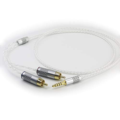 NewFantasia 4.4mm Balanced Male to 2RCA Male Audio Adapter Cable 6N OCC Copper Silver Plated Cord 4.4mm to 2 RCA Balanced Cable 1m/3.3ft/39inches