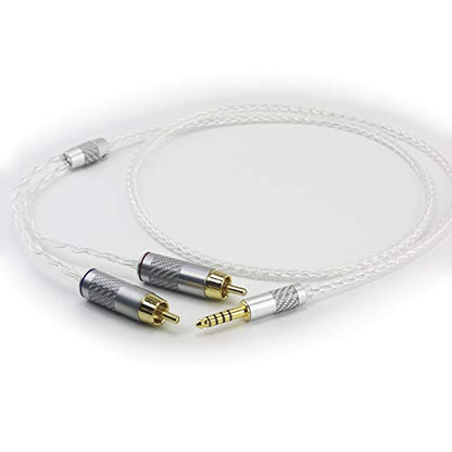 NewFantasia 4.4mm Balanced Male to 2RCA Male Audio Adapter Cable 6N OCC Copper Silver Plated Cord 4.4mm to 2 RCA Balanced Cable 1m/3.3ft/39inches