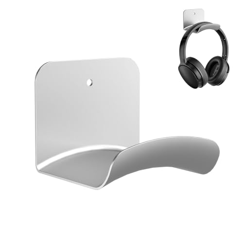 Headphone Hanger Wall Mount, Aluminum Headphone Holder | Strong Adhesive Hook, Space Saving Headset Stand for Gaming Desk, Office, Bedroom, TV Wall, Silver - color: Silver, size: For Wall