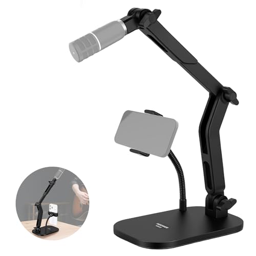 NEEWER Desk Microphone Stand with Phone Clamp & Flexible Arm, Adjustable Table Top Mic Holder Mount with 1/4" to 5/8" Screw Adapter Compatible with Blue Yeti Razer Seiren Mini, Max Load 3.3 lbs, MS022 - style: MS022