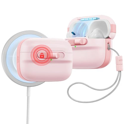 ESR for AirPods Pro 2 Case (2023/2022/2019), Compatible with MagSafe, Pink | Compatible with Airpods Pro (USB-C/Lightning Cable), Magnetic Lid, Full Drop Protection Cover with Lanyard - color: Pink, size: Airpods Pro 2&1 Case