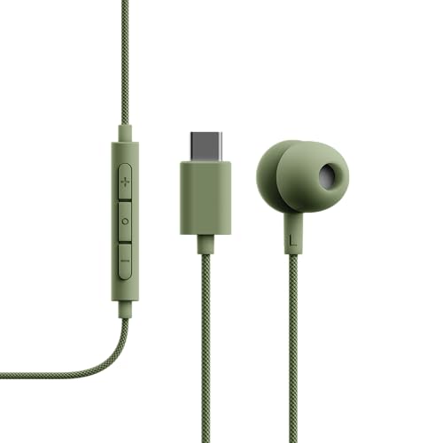 Sudio V3 Essential Wired Earbuds | in Ear Headphones with Cable and USB-C Connector | Tangle-Resistant Braided Cable | Built-in Microphone | IPX4 Water Resistant | No Charging Needed | (Green) - color: Green