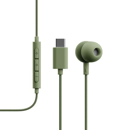 Sudio V3 Essential Wired Earbuds | in Ear Headphones with Cable and USB-C Connector | Tangle-Resistant Braided Cable | Built-in Microphone | IPX4 Water Resistant | No Charging Needed | (Green) - color: Green