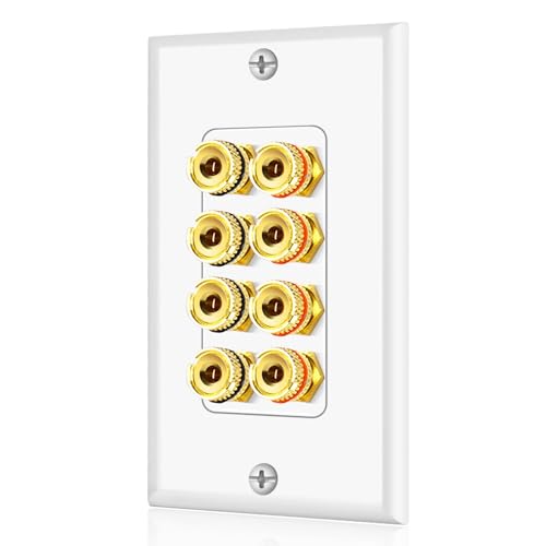 TNP Speaker Wall Plate for 1 Speaker, Banana Plug, Single Gang, White | Speaker Wire Wall Outlet with Gold-Plated Binding Posts for Spades or Bare Wire; for Home Theater and Surround Sound Setups - size: 4-Speaker