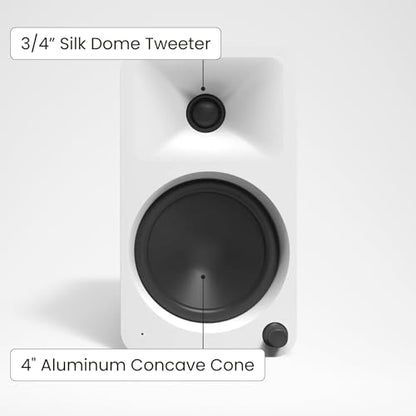 Kanto ORA4 140W Powered Reference Speakers with Bluetooth 5.0 and USB-C Input | 4” Woofers with Deep Bass Extension | Bi-Amplified | 80 Hz Automatic Crossover | Reference Quality Sound | Pair | White - color: White, size: 4" Woofer - 140 Watts