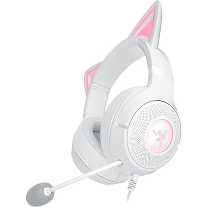 Razer Kraken Kitty V2 USB Wired Headset, Chroma RGB Kitty Ears, White | Stream Reactive Lighting, HyperClear Cardioid Mic, 40 mm Drivers, 7.1 Surround Sound, Comfortable Ear Cushions - color: White