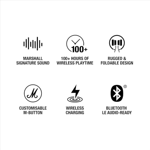 Marshall Major V Wireless On-Ear Bluetooth Headphones - 100+ Hr Playtime | Detachable Audio Cable | Microphone for Calls | Lightweight, Foldable Design for Travel - Black - color: Black