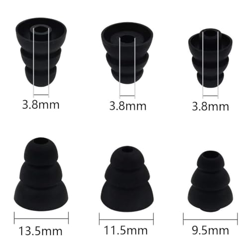 Triple Flange Eartips Compatible with in-Ear Earbuds with Connect Hole 3.8mm-4.5mm, 12 Pairs S/M/L Sizes Soft Silicone Tips, Compatible with Most in-Ear Earbuds 12 Pairs Black