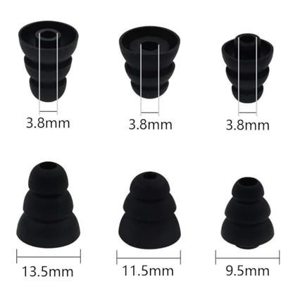 Triple Flange Eartips Compatible with in-Ear Earbuds with Connect Hole 3.8mm-4.5mm, 12 Pairs S/M/L Sizes Soft Silicone Tips, Compatible with Most in-Ear Earbuds 12 Pairs Black