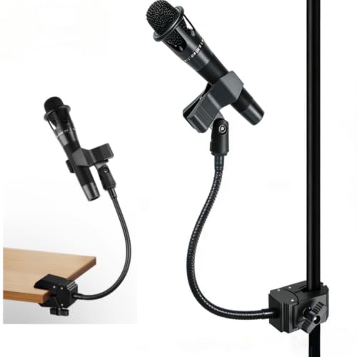 Microphone Holder Gooseneck11.8”/30cm Mic Stand Desk With Adjustable Mic Clip & Super Crab Clamp,Heavy-Duty Desk Mount, for Podcasting, Streaming, Podium & Public Speaking.Flexible Gooseneck Mic Mount