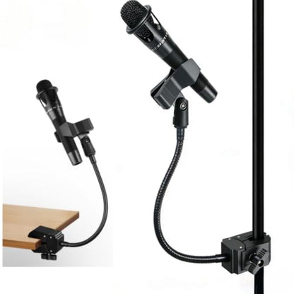 Microphone Holder Gooseneck11.8”/30cm Mic Stand Desk With Adjustable Mic Clip & Super Crab Clamp,Heavy-Duty Desk Mount, for Podcasting, Streaming, Podium & Public Speaking.Flexible Gooseneck Mic Mount