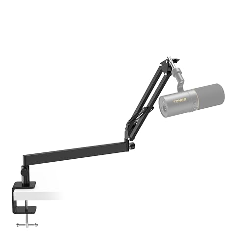 Tonor Mic Arm Desk Mount, Low Profile Boom Arm for Microphone, Adjustable Mic Stand with Desk Mount Clamp, 3/8’’ and 5/8’’ Screwadapter for Most Micr, 38 cm +35 cm(15''+14''), Black, T20LP - color: Black, style: Visible Spring