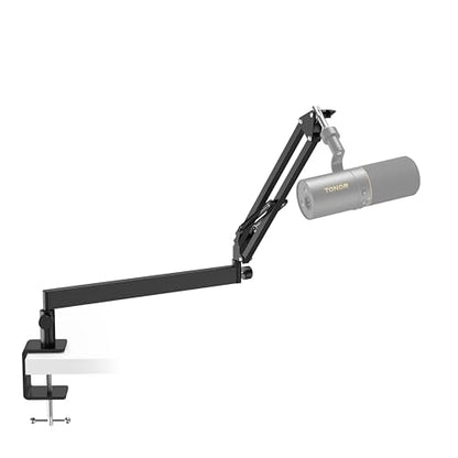 Tonor Mic Arm Desk Mount, Low Profile Boom Arm for Microphone, Adjustable Mic Stand with Desk Mount Clamp, 3/8’’ and 5/8’’ Screwadapter for Most Micr, 38 cm +35 cm(15''+14''), Black, T20LP - color: Black, style: Visible Spring