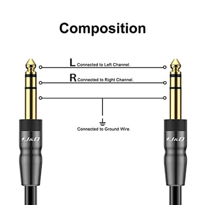 J&D 1/4 inch TRS Instrument Cable, Gold Plated Copper Shell 6.35mm TRS Male to 6.35mm Male Stereo Cable (3 Feet) - size: 3 Feet