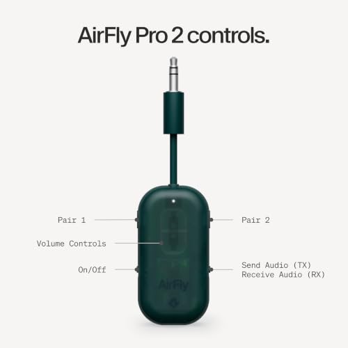 Twelve South AirFly Pro 2, Bluetooth Adapter, Pair 2 AirPods, Teal Ice | Pair 2 AirPods or Wireless Headphones – 3.5mm AUX Bluetooth Transmitter and Receiver for Cars, Boats, Treadmills, TVs & More - color: Teal Ice, style: AirFly Pro 2